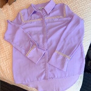 Fate Lavender Button-Up Blouse with Lace Trim